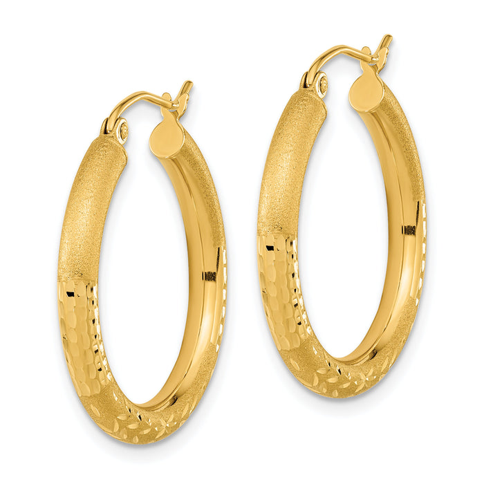 14k Polished Satin and Diamond-cut Hoop Earringss-TF1043