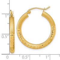 14k Polished Satin and Diamond-cut Hoop Earringss-TF1043