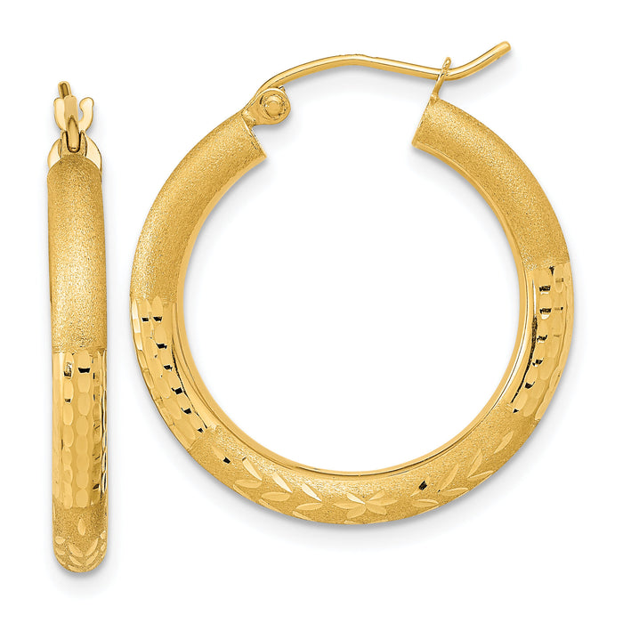 14k Polished Satin and Diamond-cut Hoop Earringss-TF1043