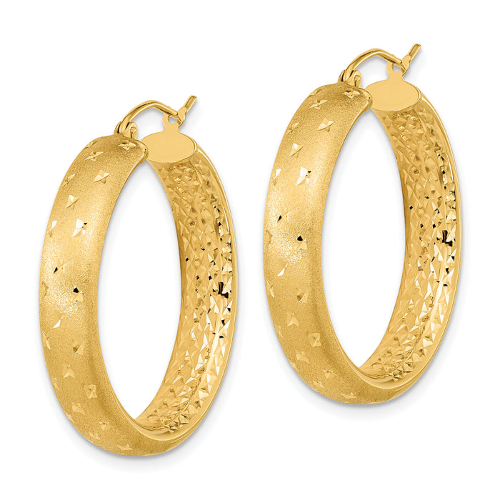 14k Polished Satin and Diamond-cut Hoop Earrings-TF1045