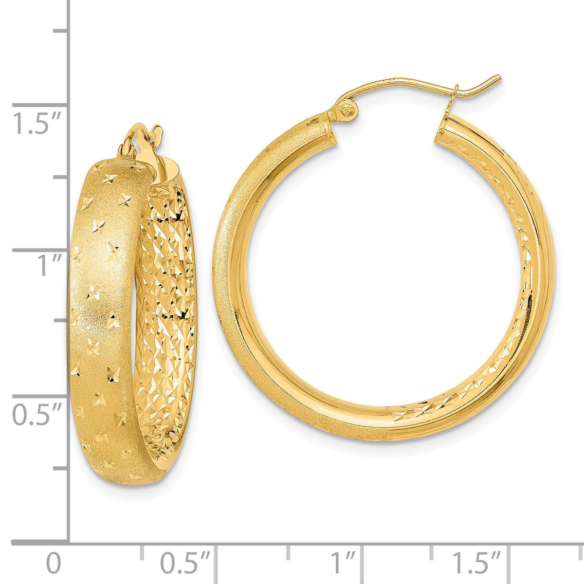 14k Polished Satin and Diamond-cut Hoop Earrings-TF1045