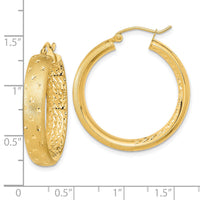 14k Polished Satin and Diamond-cut Hoop Earrings-TF1045
