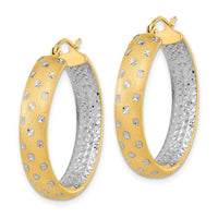 14k White Rhodium Polished Satin Diamond-cut In/Out Hoop Earrings-TF1045TT