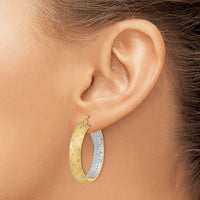 14k White Rhodium Polished Satin Diamond-cut In/Out Hoop Earrings-TF1045TT