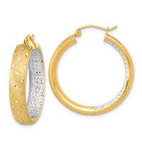 14k White Rhodium Polished Satin Diamond-cut In/Out Hoop Earrings-TF1045TT