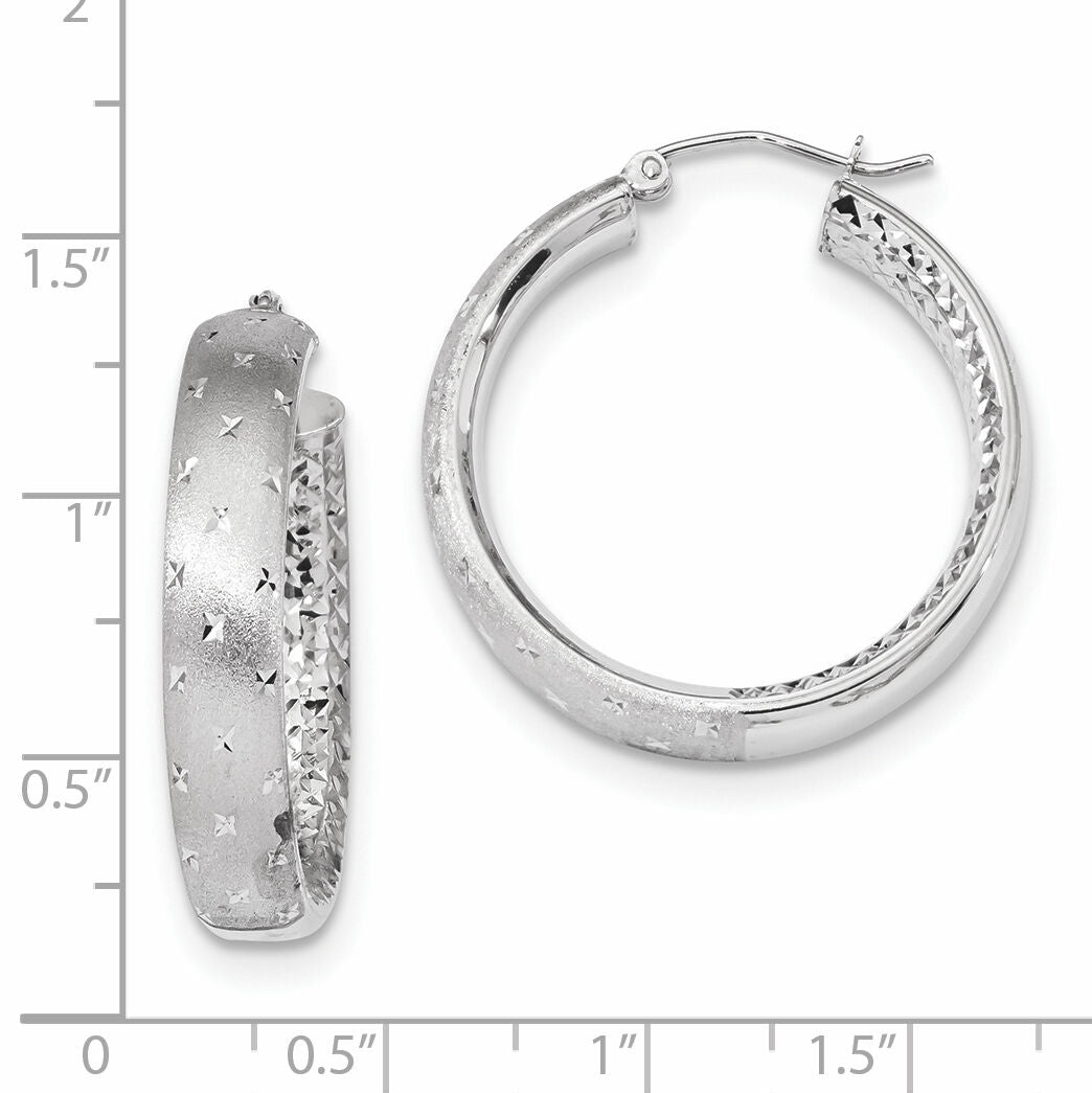 14k White Gold Polished Satin and Diamond-cut In/Out Hoop Earrings-TF1045W