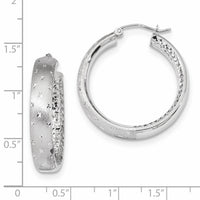 14k White Gold Polished Satin and Diamond-cut In/Out Hoop Earrings-TF1045W