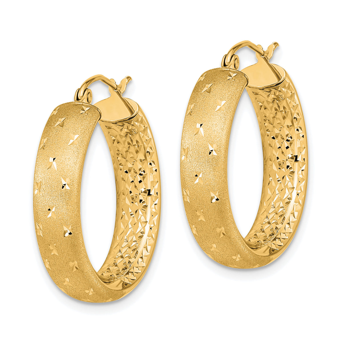 14k Polished Satin and Diamond-cut In/Out Hoop Earrings-TF1046
