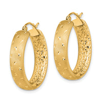 14k Polished Satin and Diamond-cut In/Out Hoop Earrings-TF1046