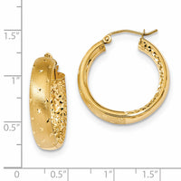 14k Polished Satin and Diamond-cut In/Out Hoop Earrings-TF1046
