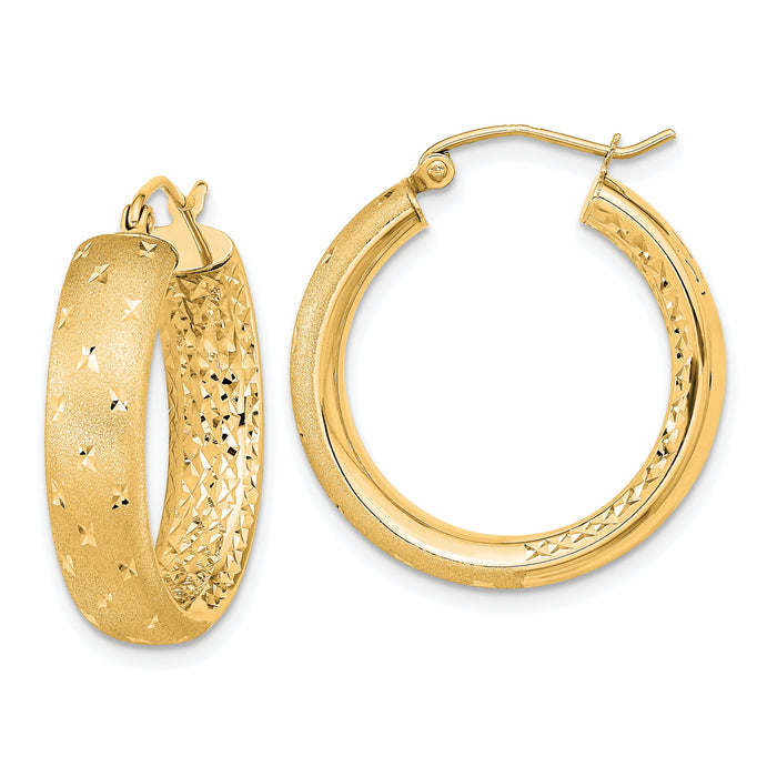 14k Polished Satin and Diamond-cut In/Out Hoop Earrings-TF1046