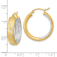 14k White Rhodium Polished Satin Diamond-cut In/Out Hoop Earrings-TF1046TT