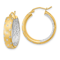 14k White Rhodium Polished Satin Diamond-cut In/Out Hoop Earrings-TF1046TT