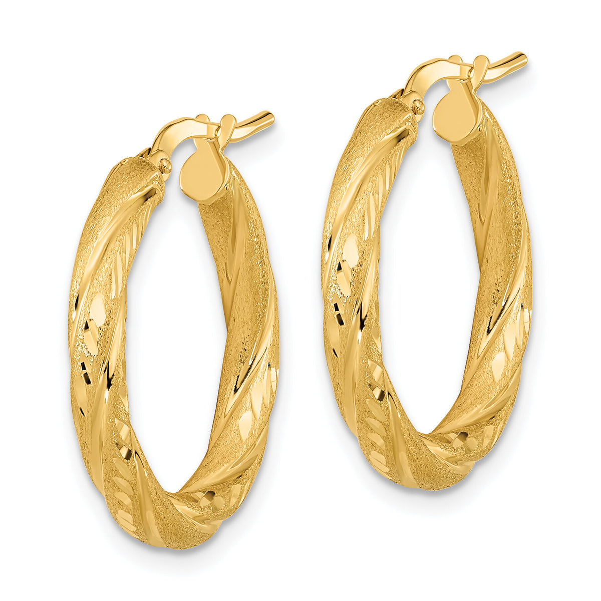 14k 3mm Polished & Satin D/C Hoop Earrings-TF1050