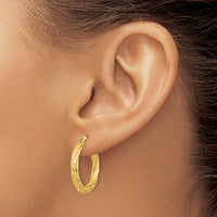 14k 3mm Polished & Satin D/C Hoop Earrings-TF1050