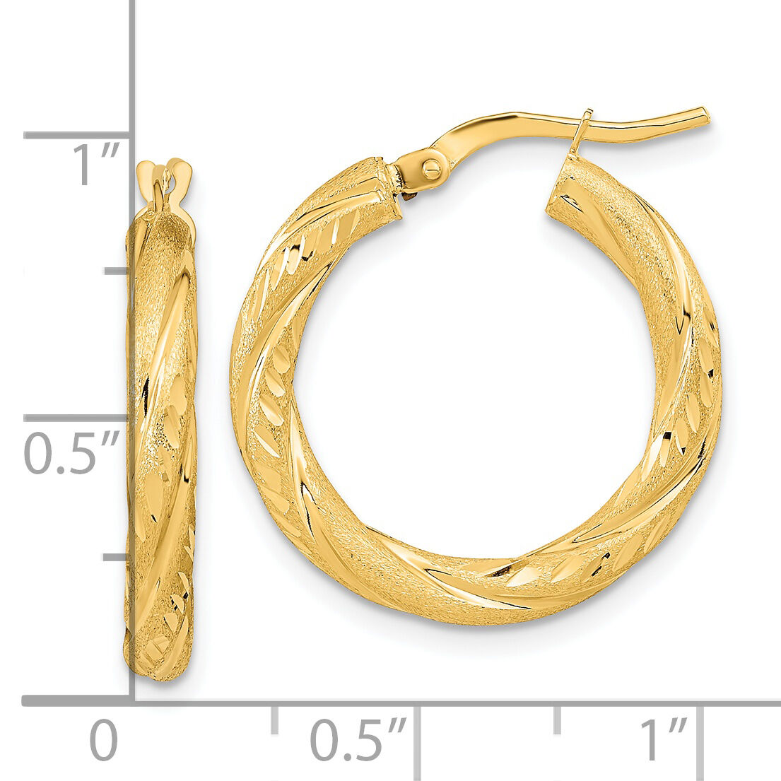 14k 3mm Polished & Satin D/C Hoop Earrings-TF1050