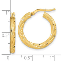 14k 3mm Polished & Satin D/C Hoop Earrings-TF1050