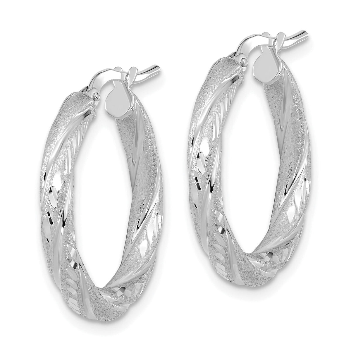 14k White Gold 3mm Polished & Satin D/C Hoop Earrings-TF1050W