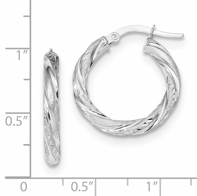 14k White Gold 3mm Polished & Satin D/C Hoop Earrings-TF1050W