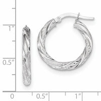 14k White Gold 3mm Polished & Satin D/C Hoop Earrings-TF1050W