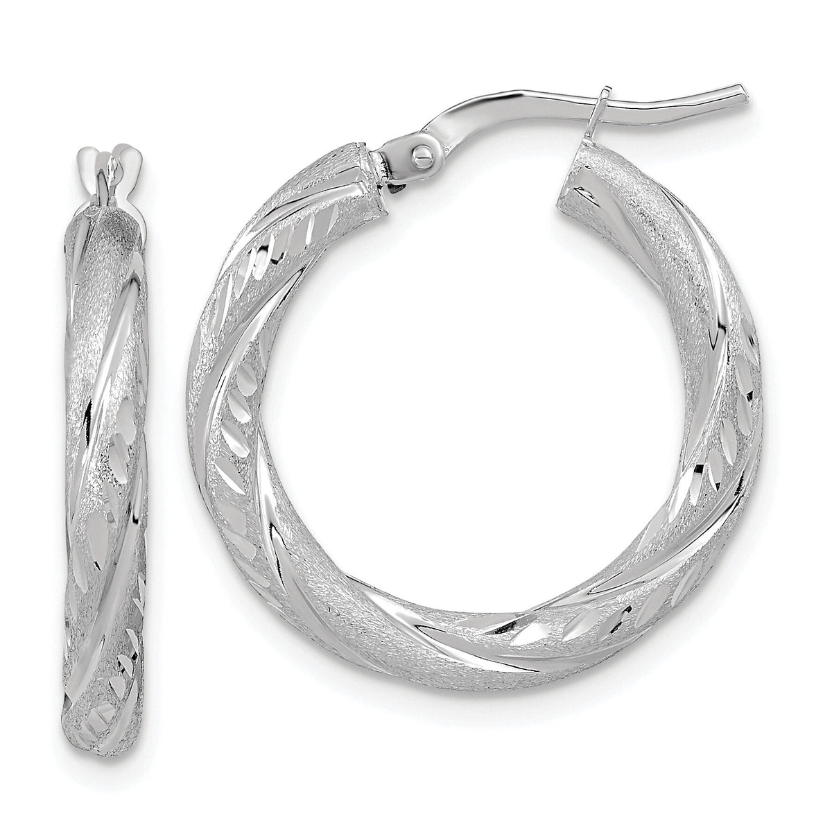 14k White Gold 3mm Polished & Satin D/C Hoop Earrings-TF1050W