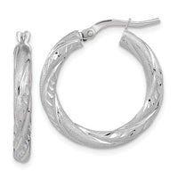 14k White Gold 3mm Polished & Satin D/C Hoop Earrings-TF1050W