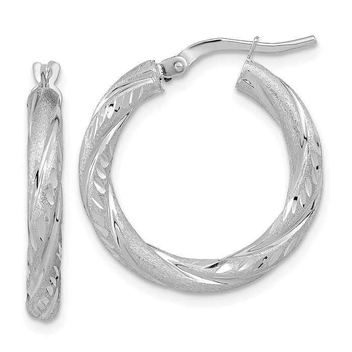 14k White Gold 3mm Polished & Satin D/C Hoop Earrings-TF1050W