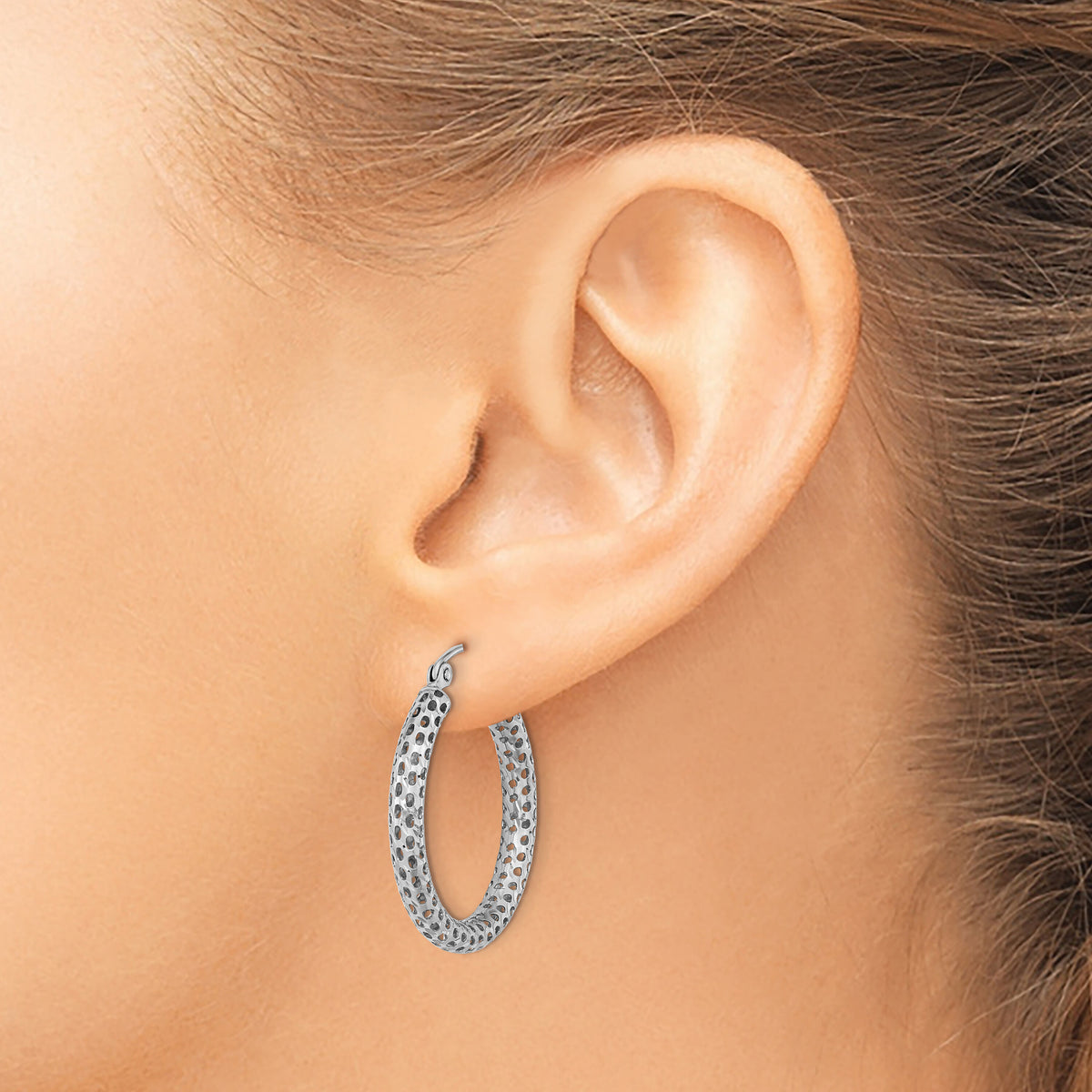 14k White Gold Mesh Hoop Earrings-TF1052