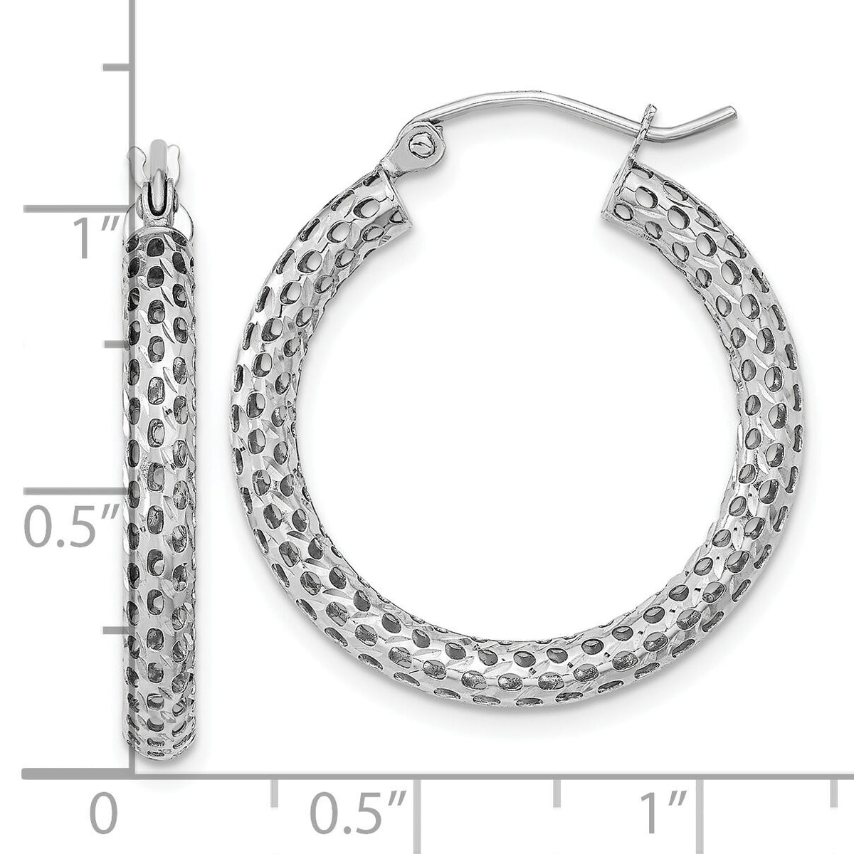 14k White Gold Mesh Hoop Earrings-TF1052