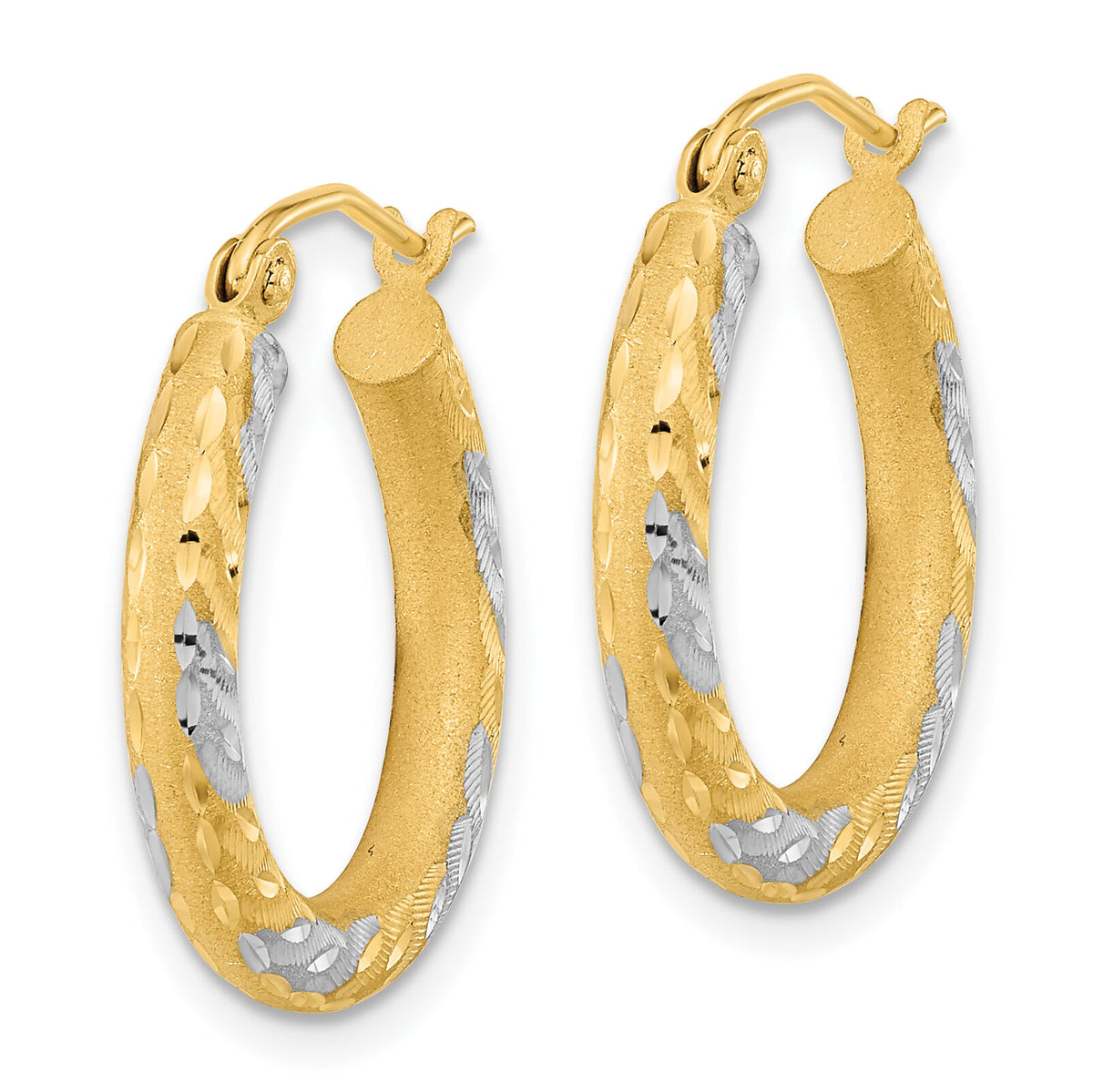 14k White Rhodium Diamond-cut Satin Hoop Earrings-TF1055