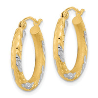 14k White Rhodium Diamond-cut Satin Hoop Earrings-TF1055