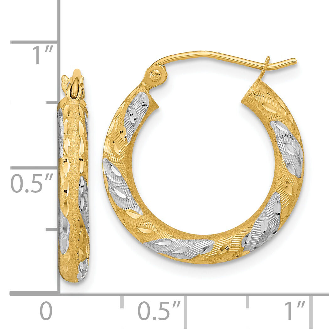 14k White Rhodium Diamond-cut Satin Hoop Earrings-TF1055