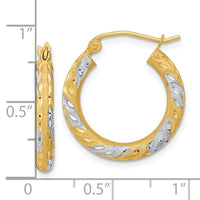14k White Rhodium Diamond-cut Satin Hoop Earrings-TF1055