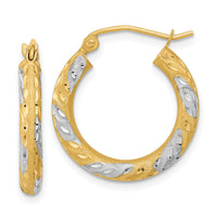 14k White Rhodium Diamond-cut Satin Hoop Earrings-TF1055