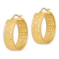 14k Polished Satin and Diamond-cut Hoop Earrings-TF1056