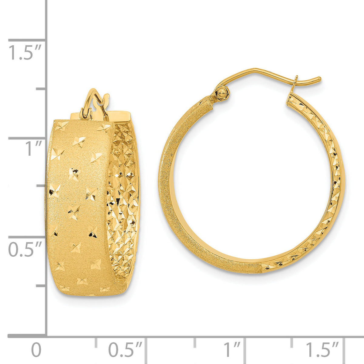 14k Polished Satin and Diamond-cut Hoop Earrings-TF1056