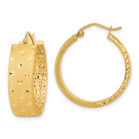 14k Polished Satin and Diamond-cut Hoop Earrings-TF1056