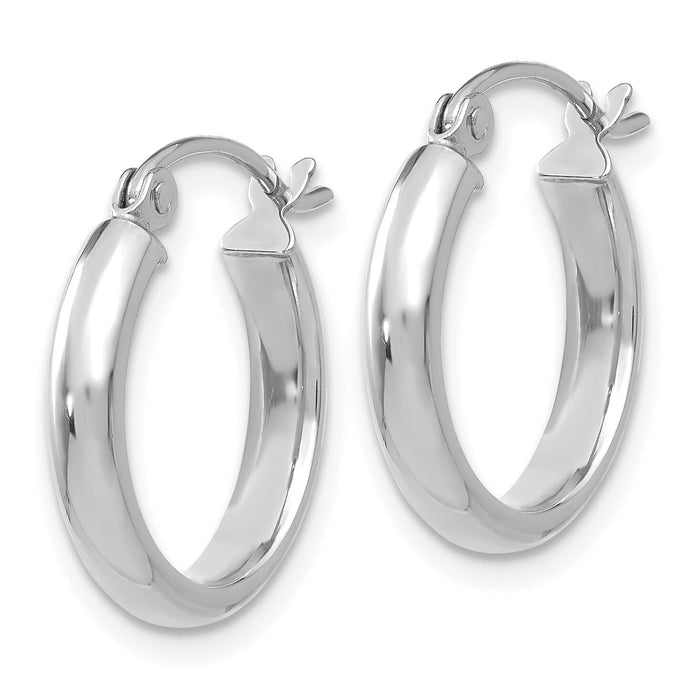 14k White Gold Round Tube Hoop Earrings-TF106