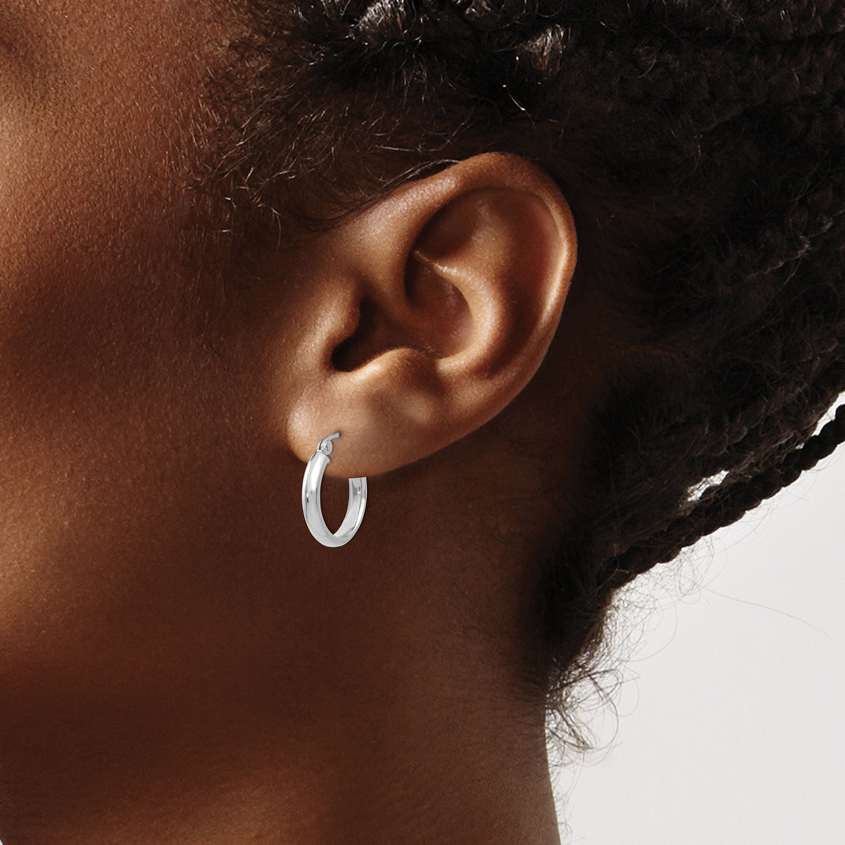 14k White Gold Round Tube Hoop Earrings-TF106