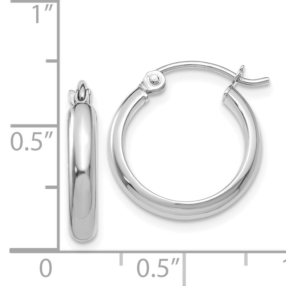 14k White Gold Round Tube Hoop Earrings-TF106