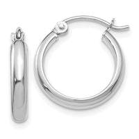 14k White Gold Round Tube Hoop Earrings-TF106
