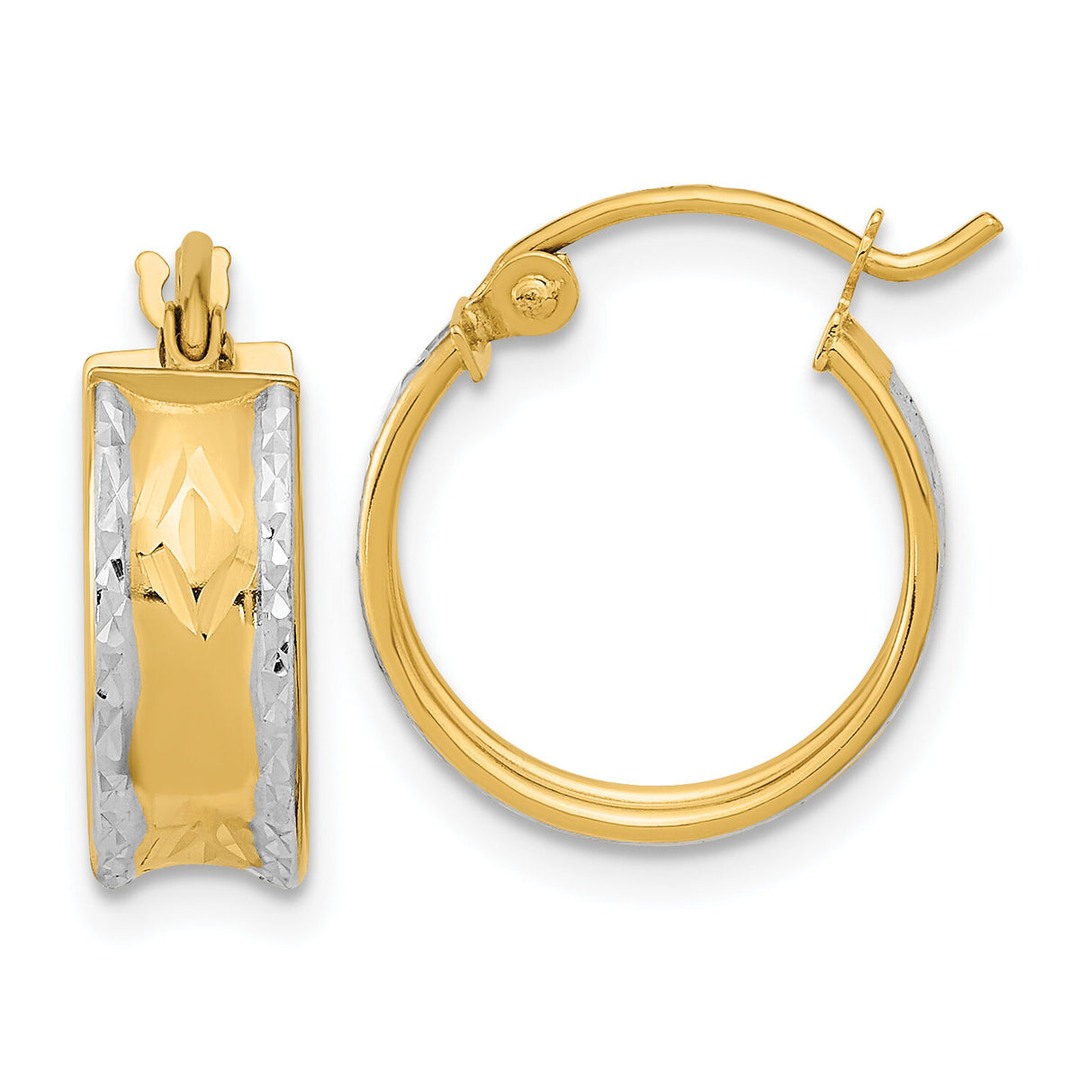 14k White Rhodium Polished Diamond-cut Hoops-TF1070