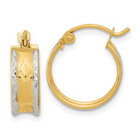 14k White Rhodium Polished Diamond-cut Hoops-TF1070