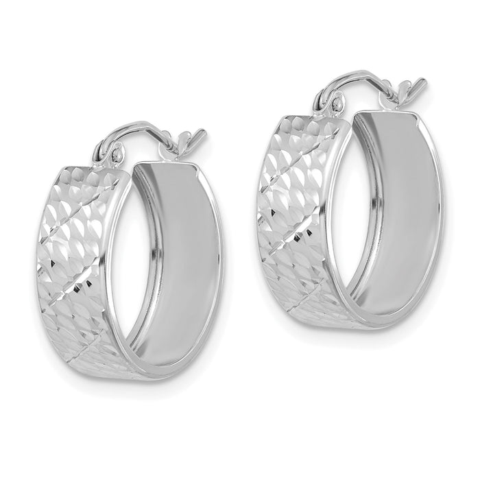 14k White Gold Diamond-cut Hoop Earrings-TF1072W