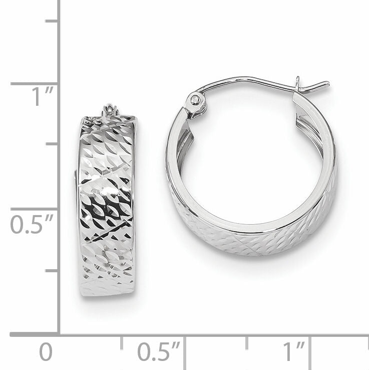 14k White Gold Diamond-cut Hoop Earrings-TF1072W