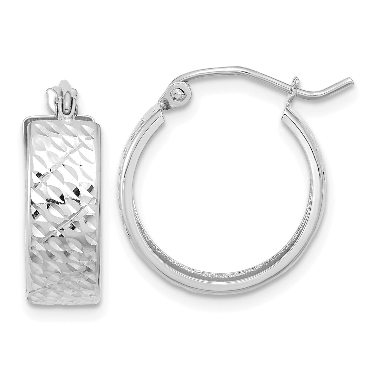 14k White Gold Diamond-cut Hoop Earrings-TF1072W