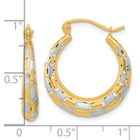 14k White Rhodium Polished Satin Diamond-cut Hoop Earrings-TF1084