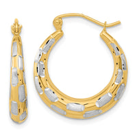 14k White Rhodium Polished Satin Diamond-cut Hoop Earrings-TF1084