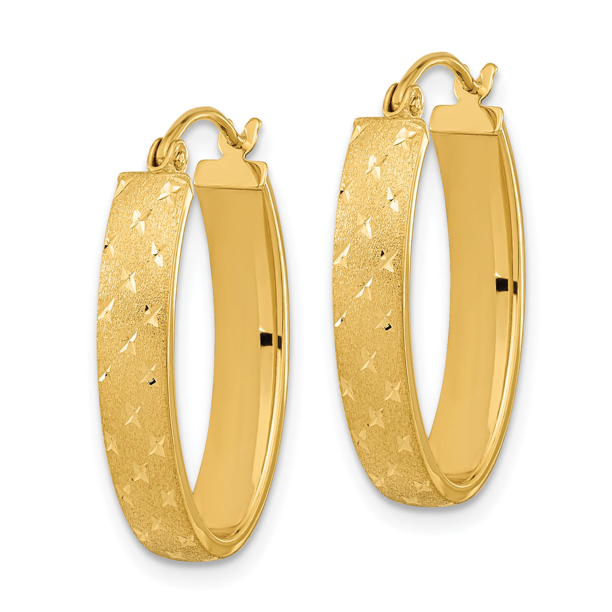 14k Polished Satin Diamond-cut Hoop Earrings-TF1085