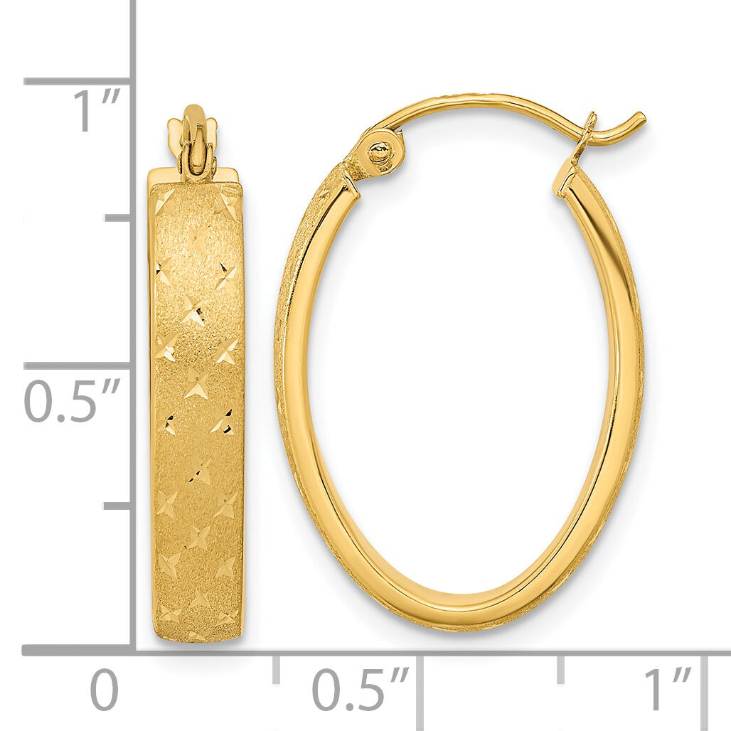 14k Polished Satin Diamond-cut Hoop Earrings-TF1085